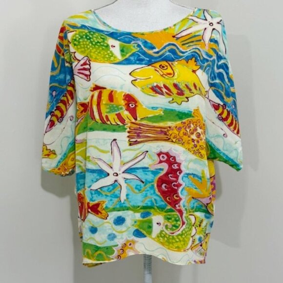 Jams World Creatures of The Sea Cold Shoulder Top Tropical Hawaiian Rayon XS - Picture 7 of 7